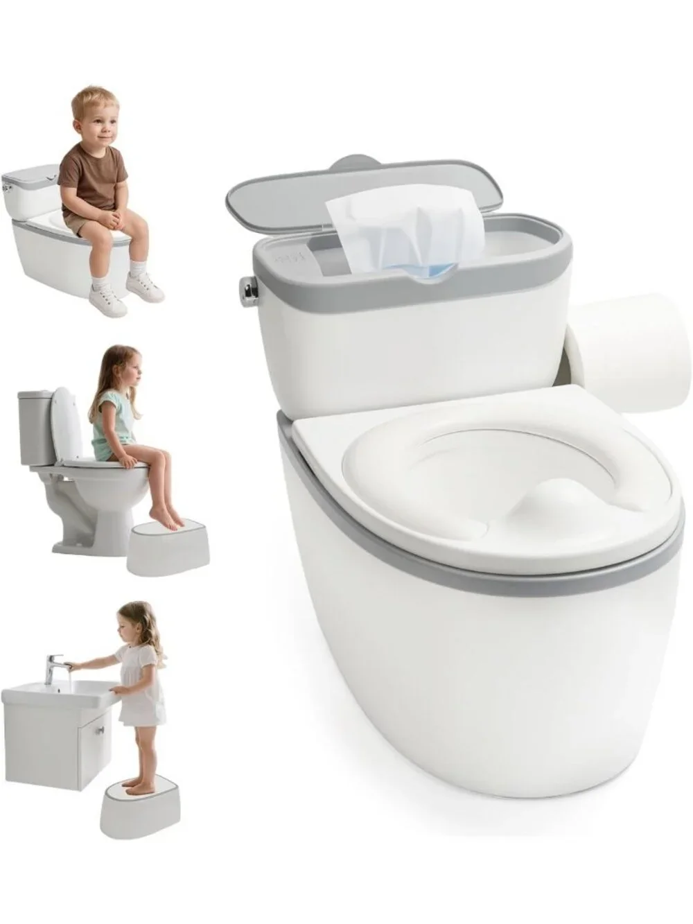3-in-1 Toddler Potty Training Seat with Flushing Sound & Storage for Ages 6